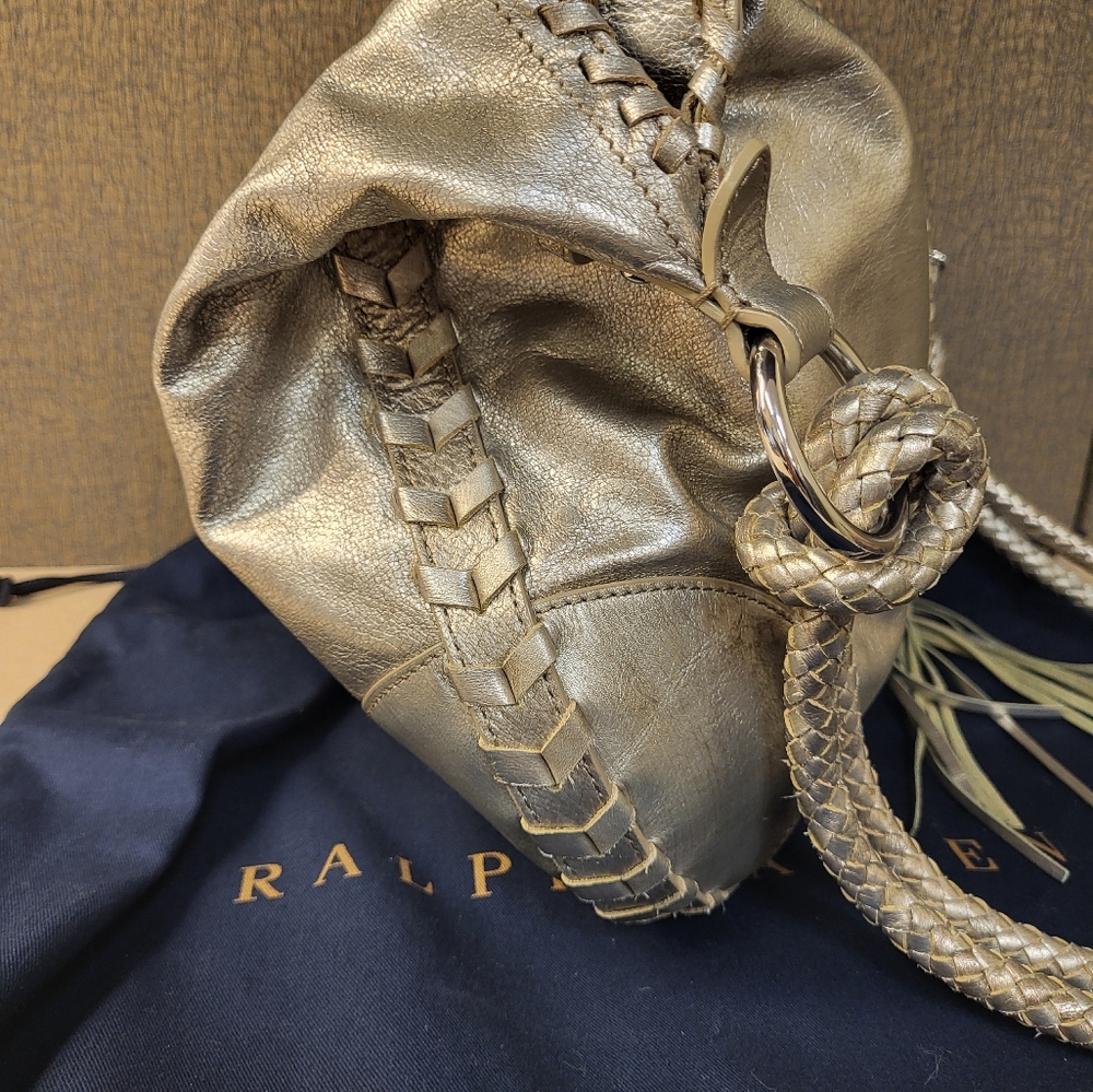 Ralph Lauren Metallic Gold Braided Shoulder Bag with Tassel - Picture 4 of 11